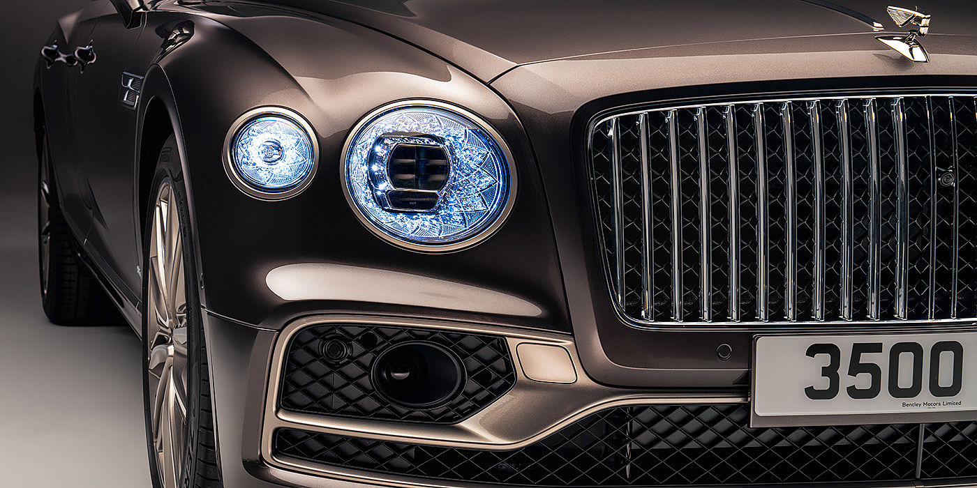 Bentley Polanco Bentley Flying Spur Odyssean sedan front grille and illuminated led lamps with Brodgar brown paint