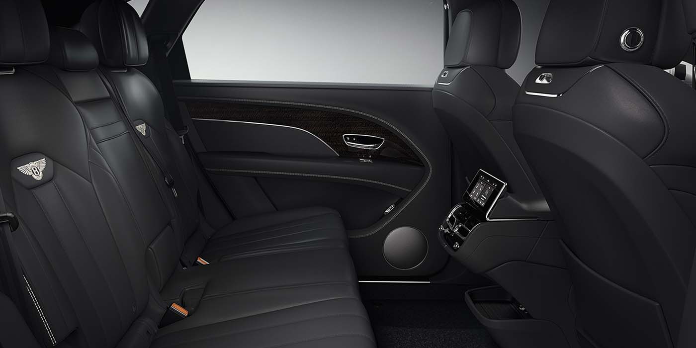 Bentley Polanco Bentley Bentayga EWB SUV rear interior in Beluga black leather