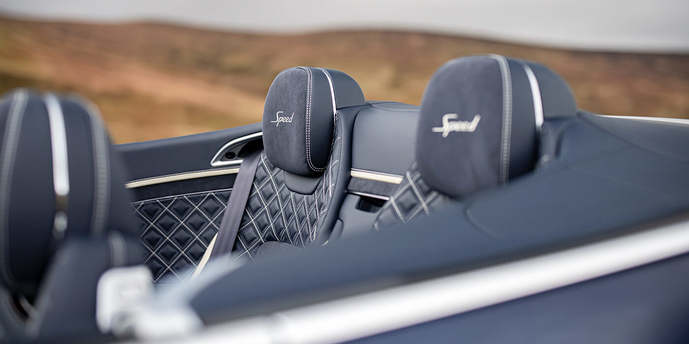 Bentley Polanco Bentley Continental GTC Speed convertible rear interior in Imperial Blue and Linen hide