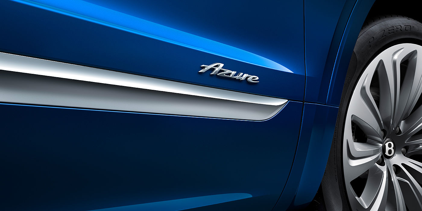 Bentley Polanco Bentley Bentayga Azure SUV Sequin Blue paint with Azure badge close up